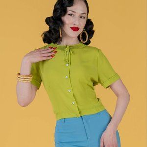 INGRID 1940S RETRO BLOUSE IN CHARTREUSE